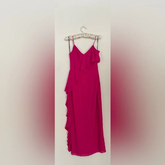 Vince Camuto Fuchsia Ruffle Maxi Dress Spaghetti Strap  Small - Picture 3 of 8